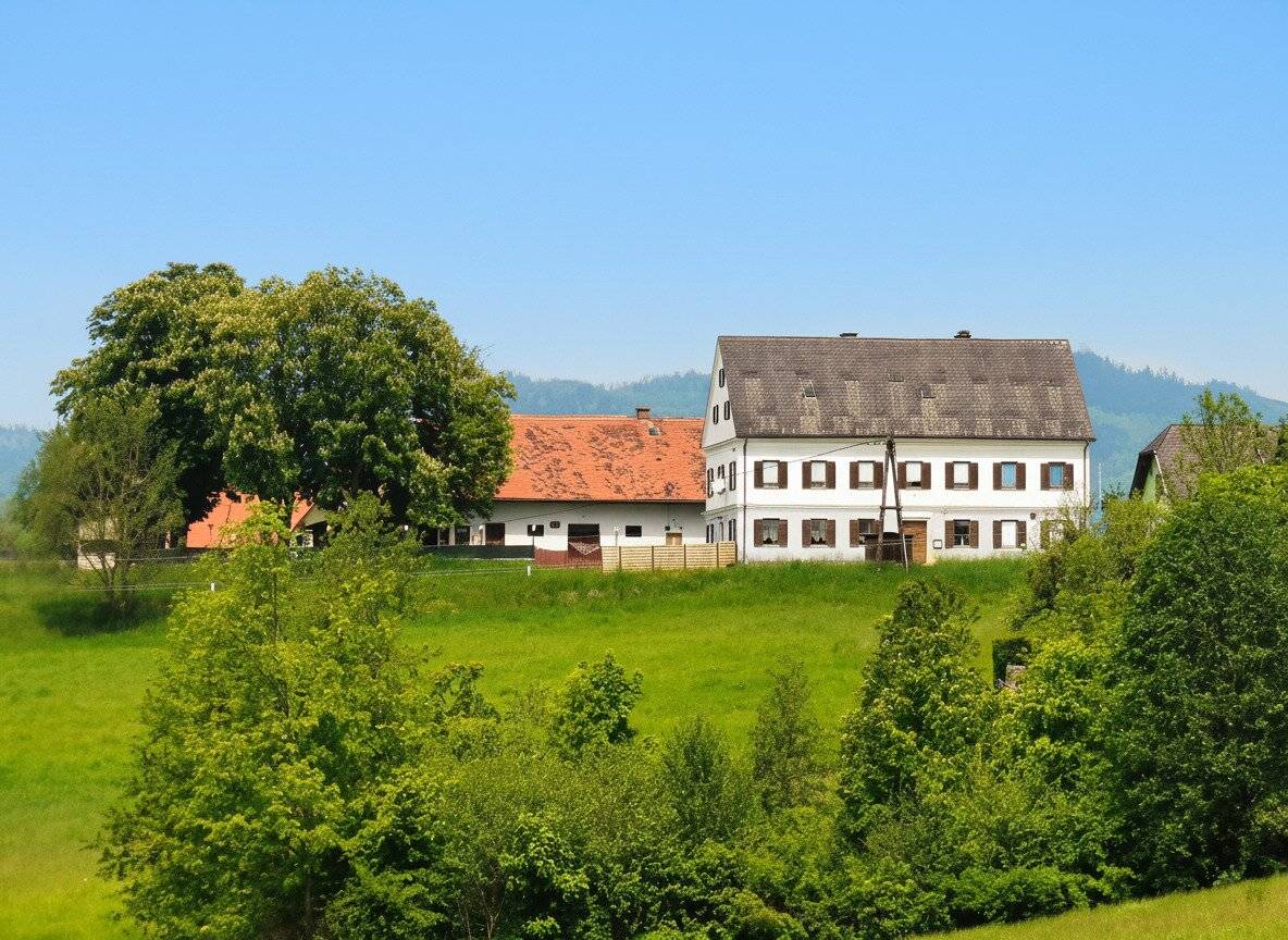 Ebenes 3.900m² Bauland mit beeindruckender Fernsicht, teilsaniertem Altbestand und Wirtschaftsgebäude.