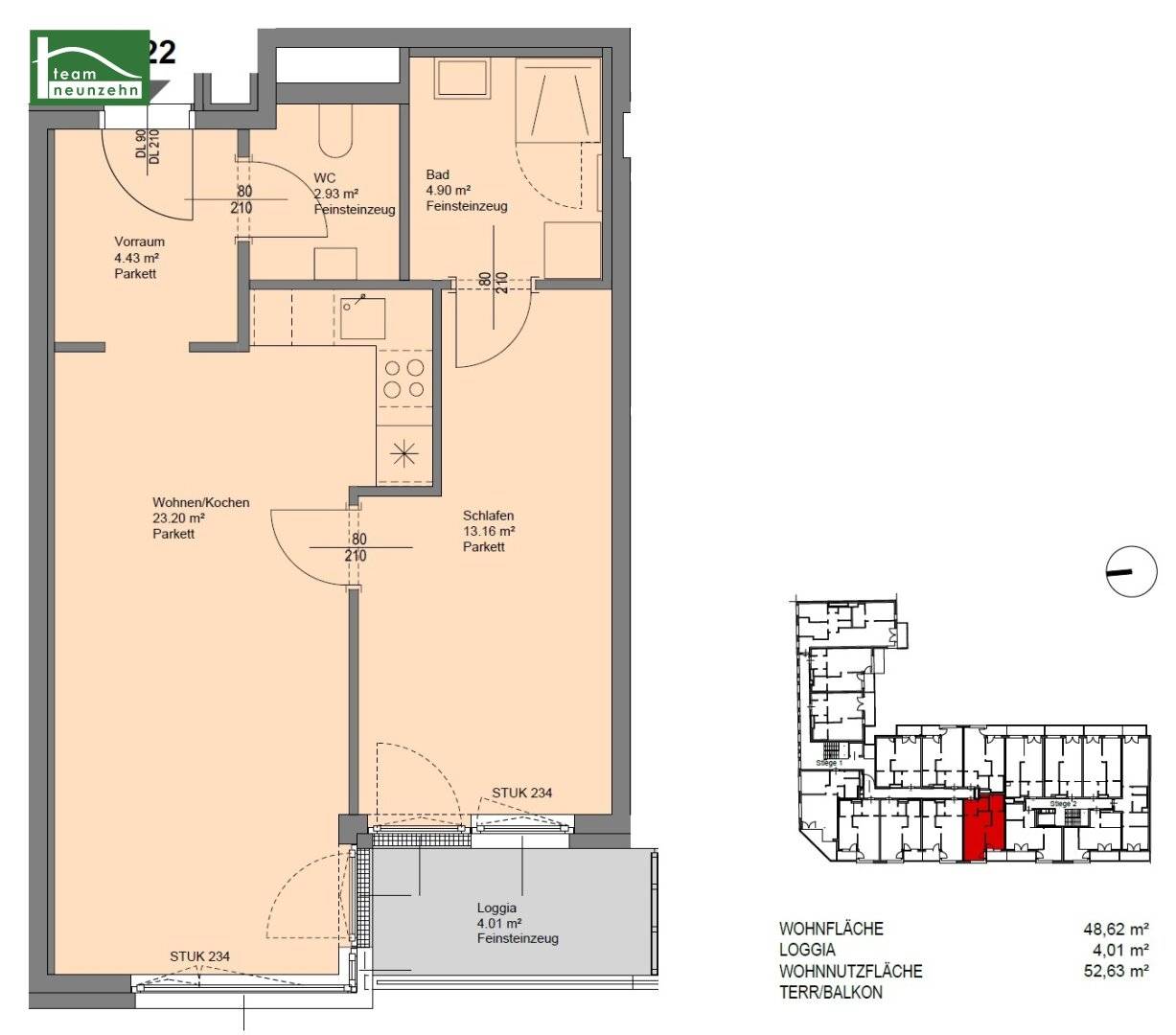 Newly built apartment with loggia and kitchen