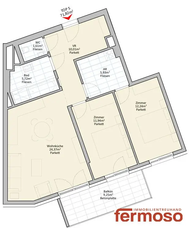 Moderne Wohnung mit Balkon und offener Wohnküche