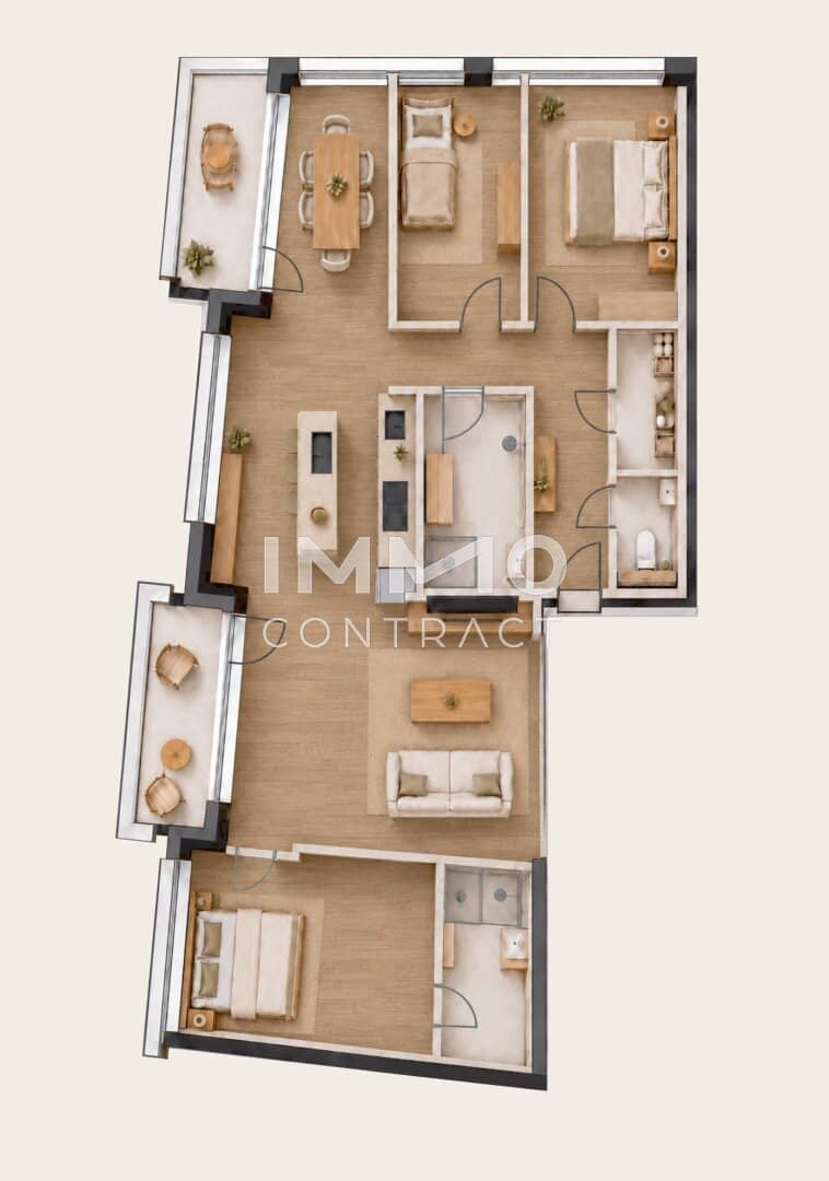 Apartment in W2 Nord 4 rooms 2 balconies 2 baths