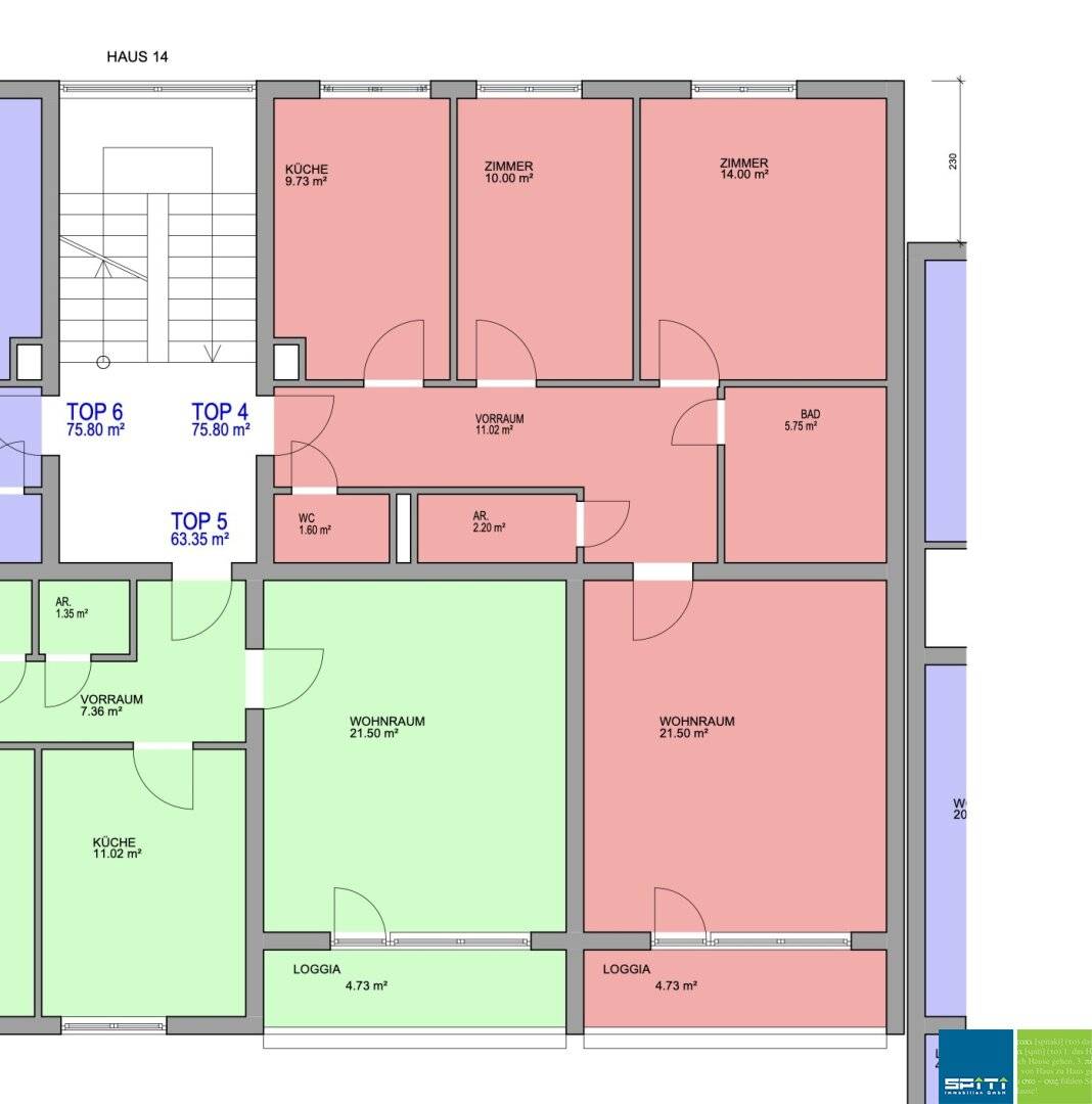Apartment with south facing loggia in quiet area