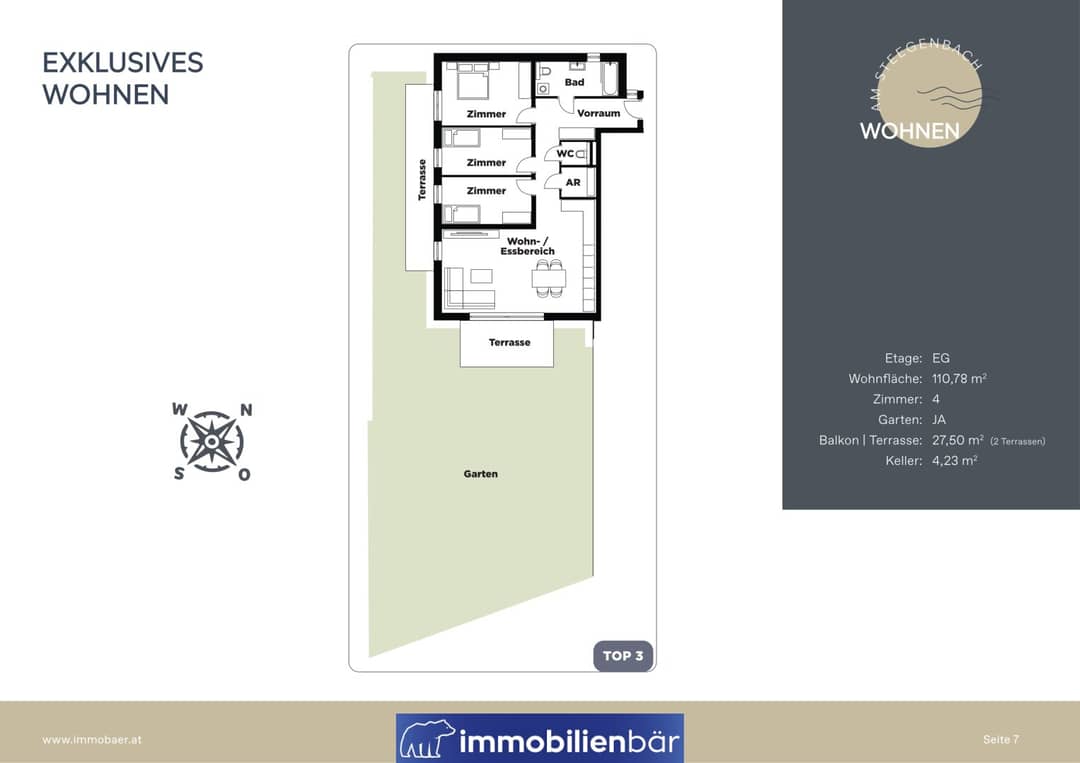 Apartment with own garden and two parking spaces