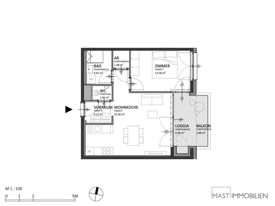 Bright new build apartment with balcony and loggia