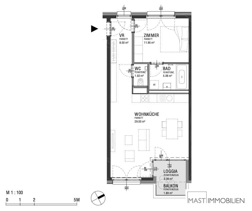 Bright new build apartment with loggia and balcony near main station