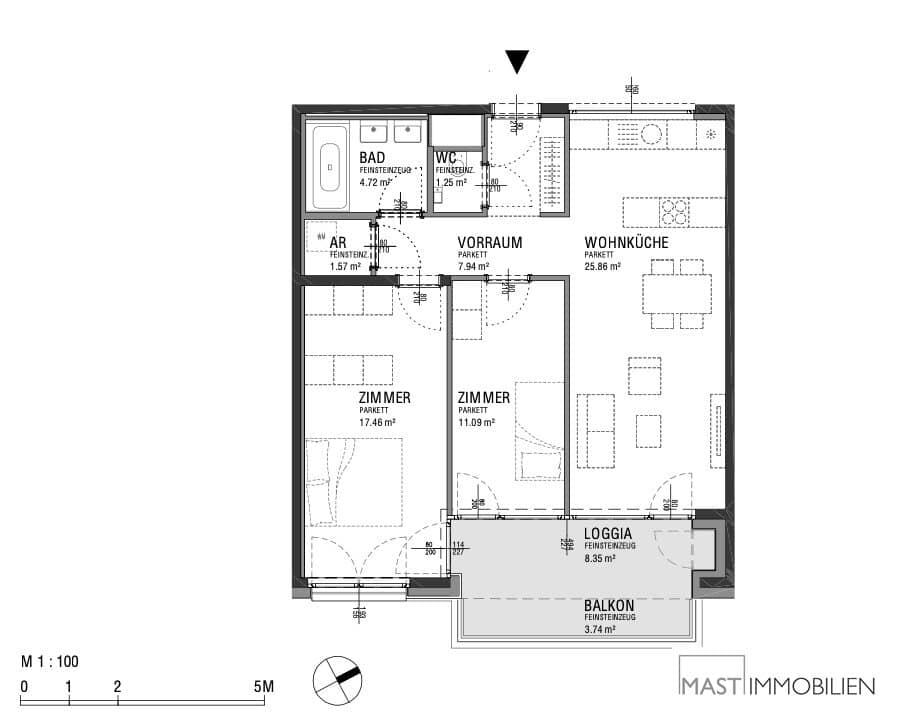 Bright new-build apartment with loggia and balcony near main station