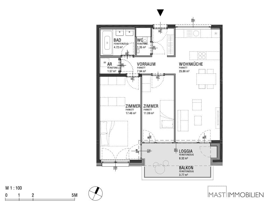 Bright new-build apartment with loggia and balcony near main station