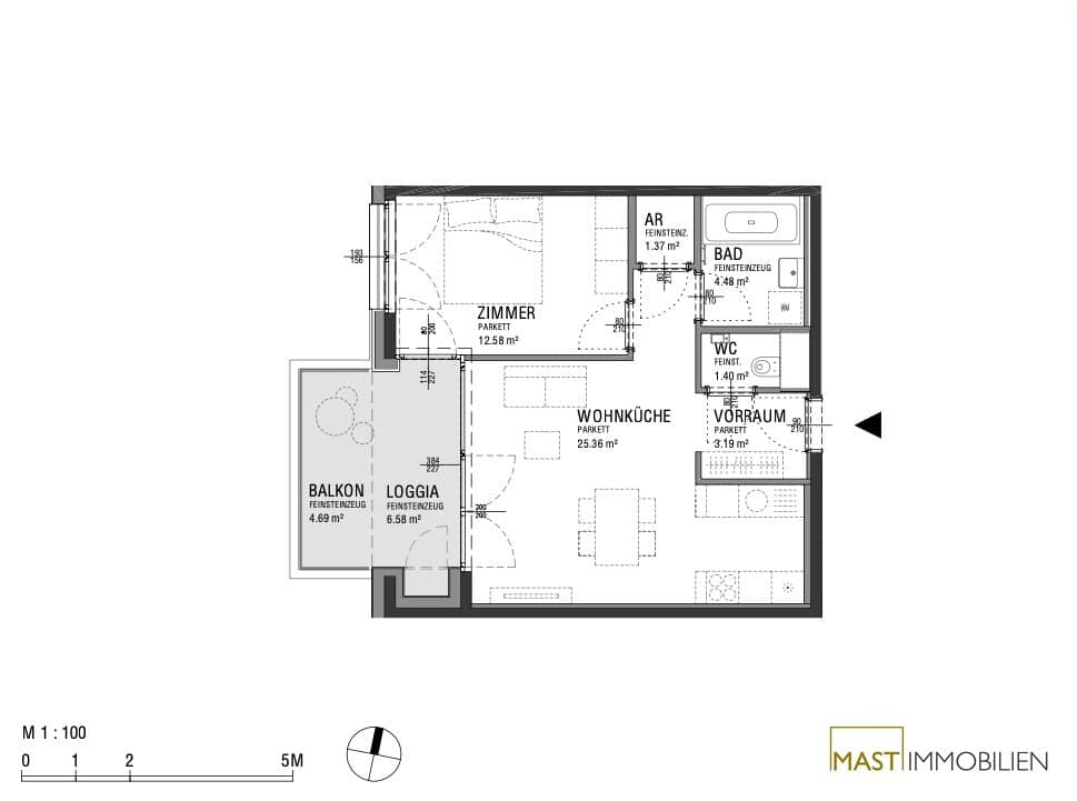 Neubauwohnung mit Balkon und Loggia in zentraler Lage