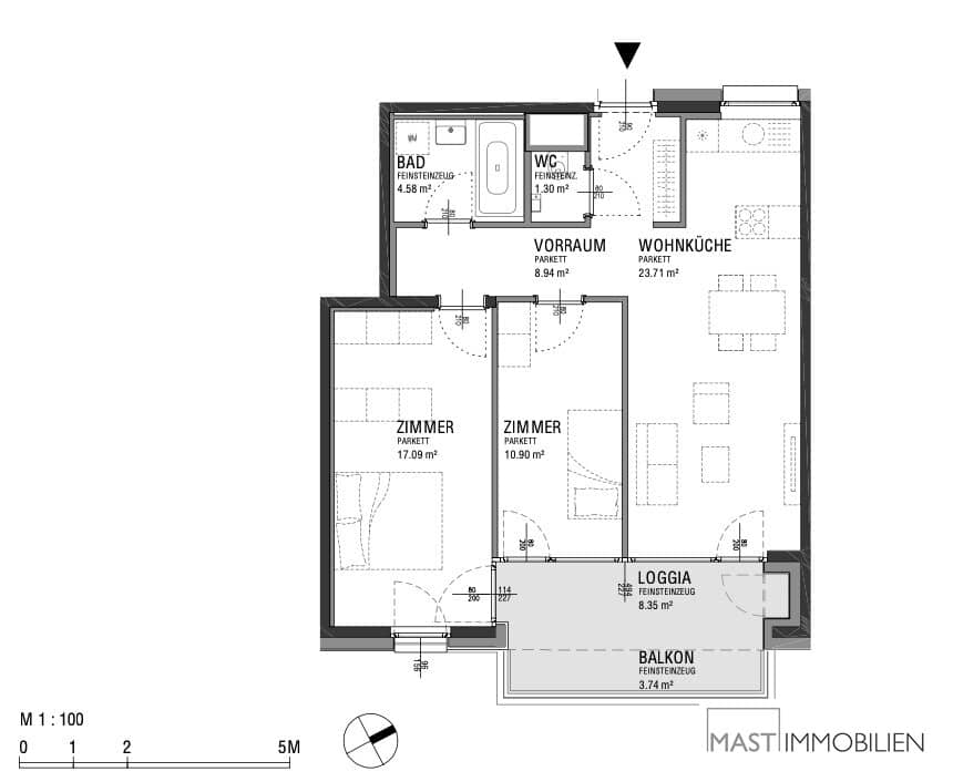 Bright family apartment with balcony and loggia near main station