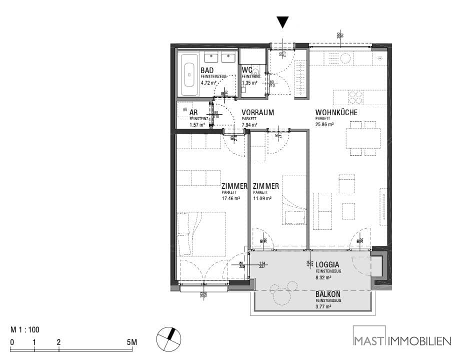 New build apartment with loggia and balcony near main station