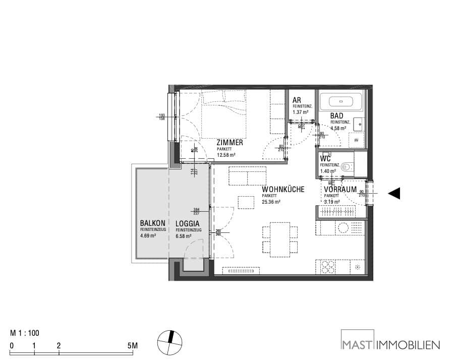 New build apartment with balcony and loggia near main station