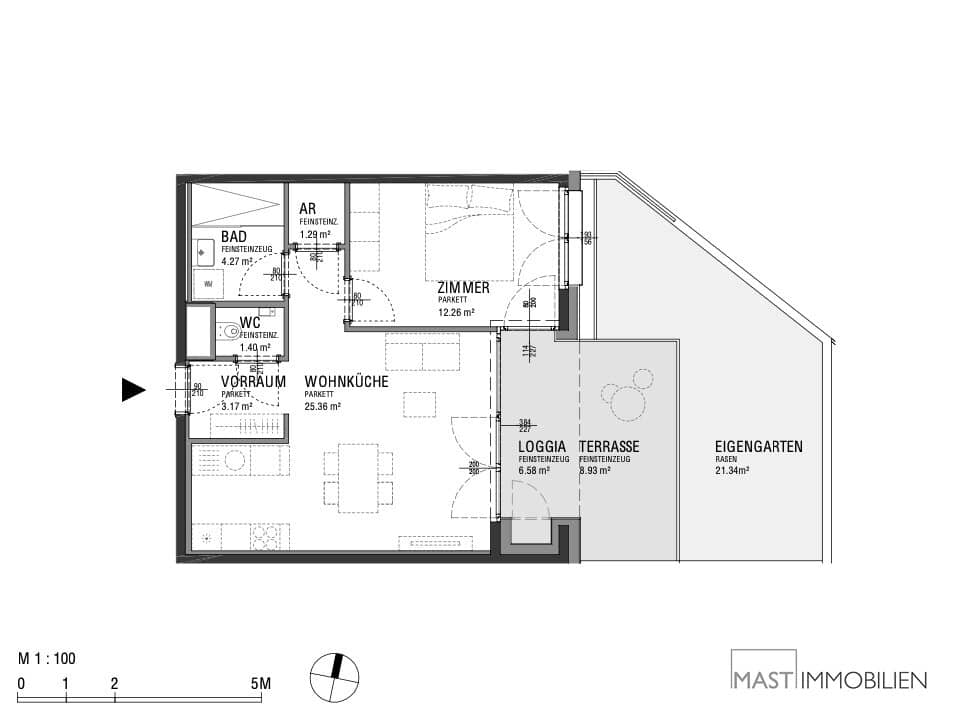 Helle Gartenwohnung mit Terrasse Loggia und Kellerabteil
