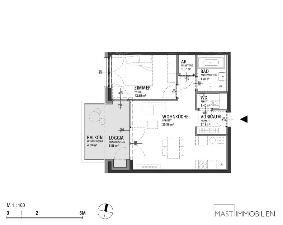 Helle 2 Zimmer Wohnung mit Balkon und Loggia in Wien