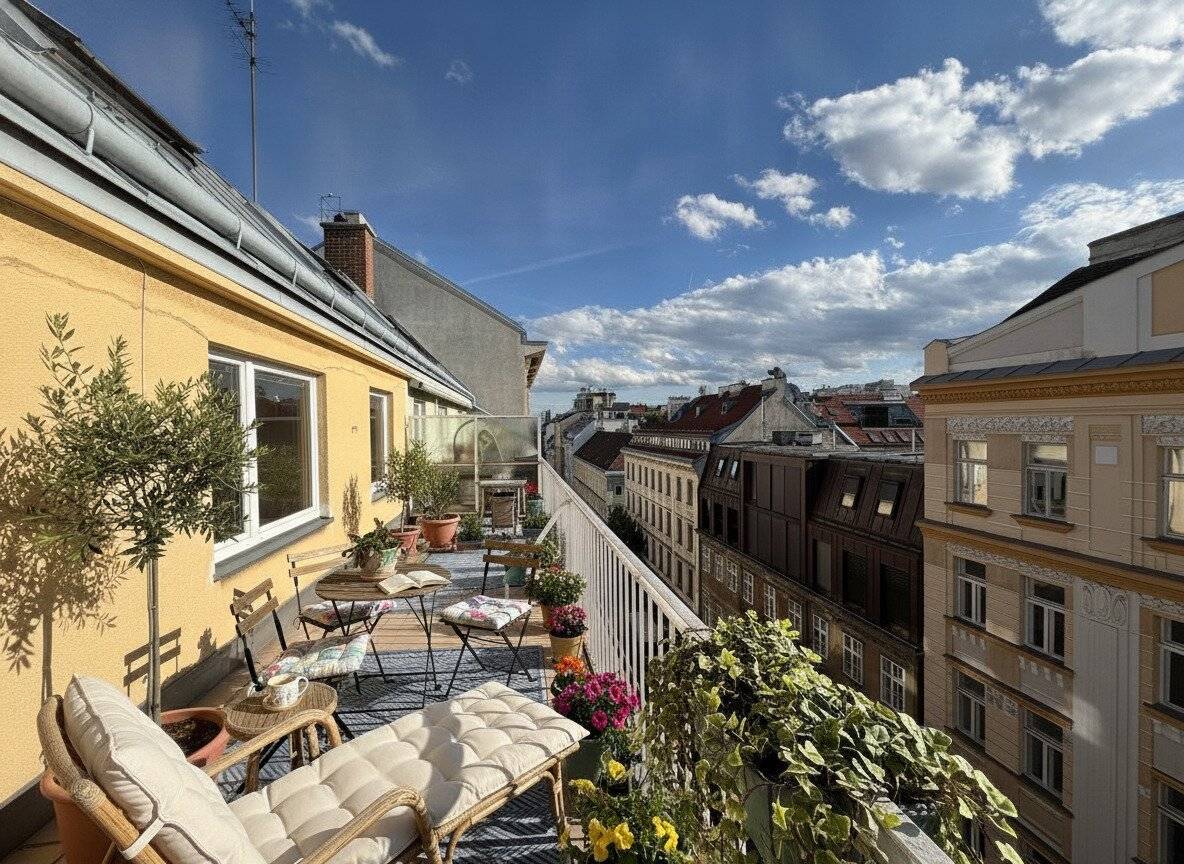 Above the Roofs of Vienna, Attractive 2 to 3-Room Apartment with 25m² Terrace in the 7th District