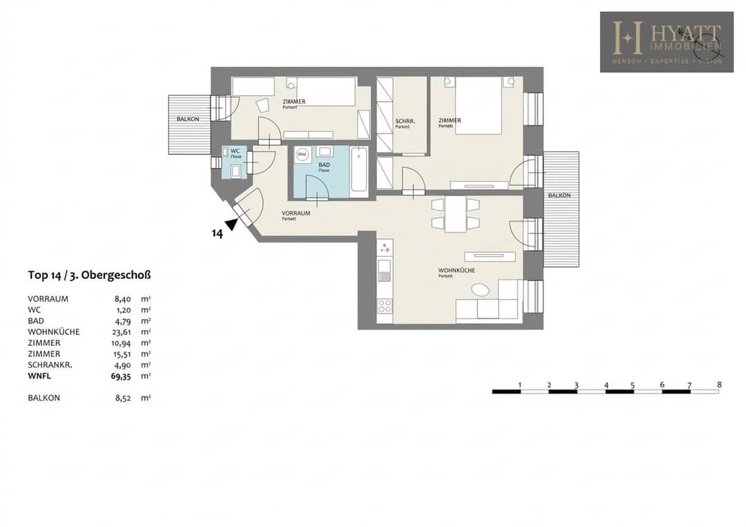 Neubauwohnung mit zwei Balkonen und Parkett in Grünlage