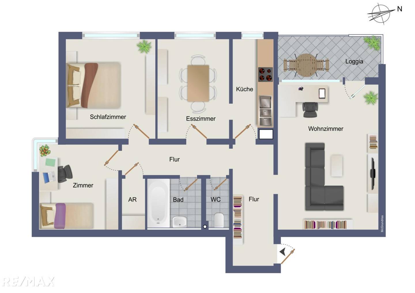 Sunny apartment with balcony and loggia in quiet location