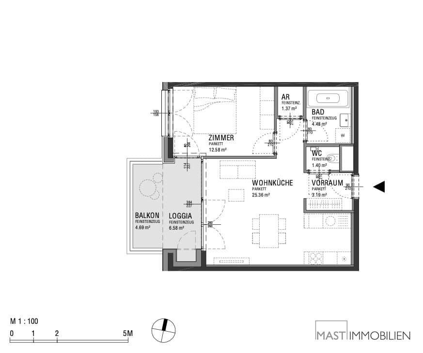 Neubauwohnung mit Balkon und Loggia in zentraler Lage