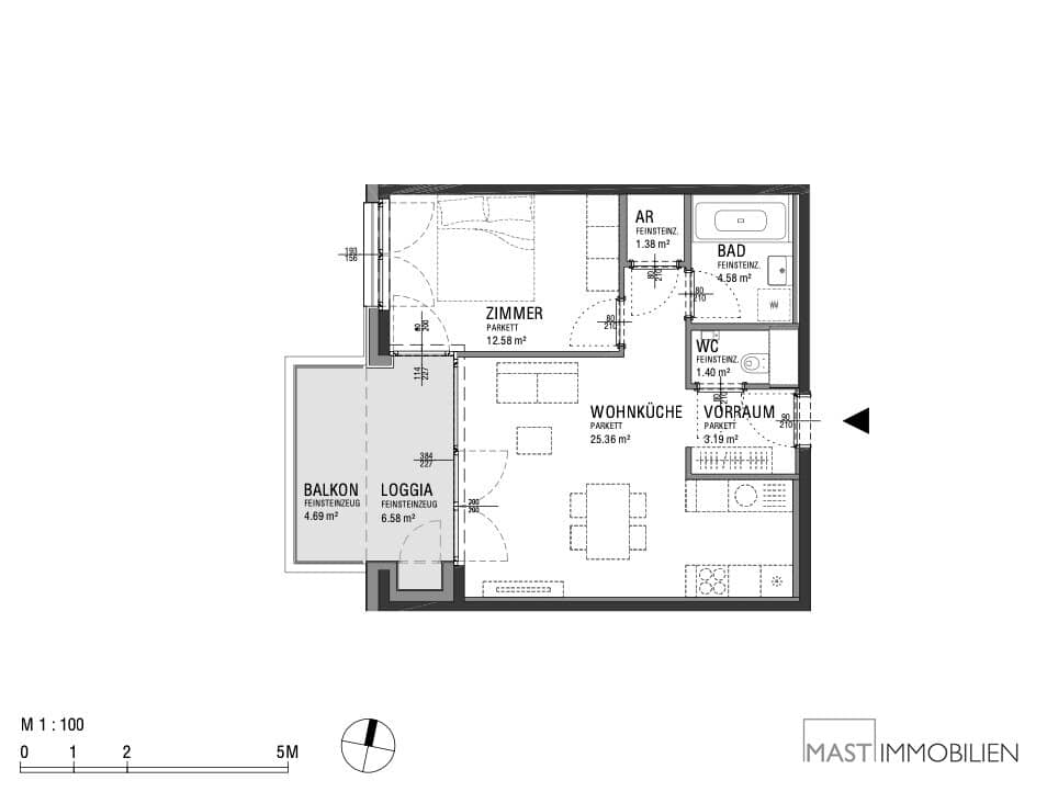 Neubauwohnung mit Loggia und Balkon im 6. Stock