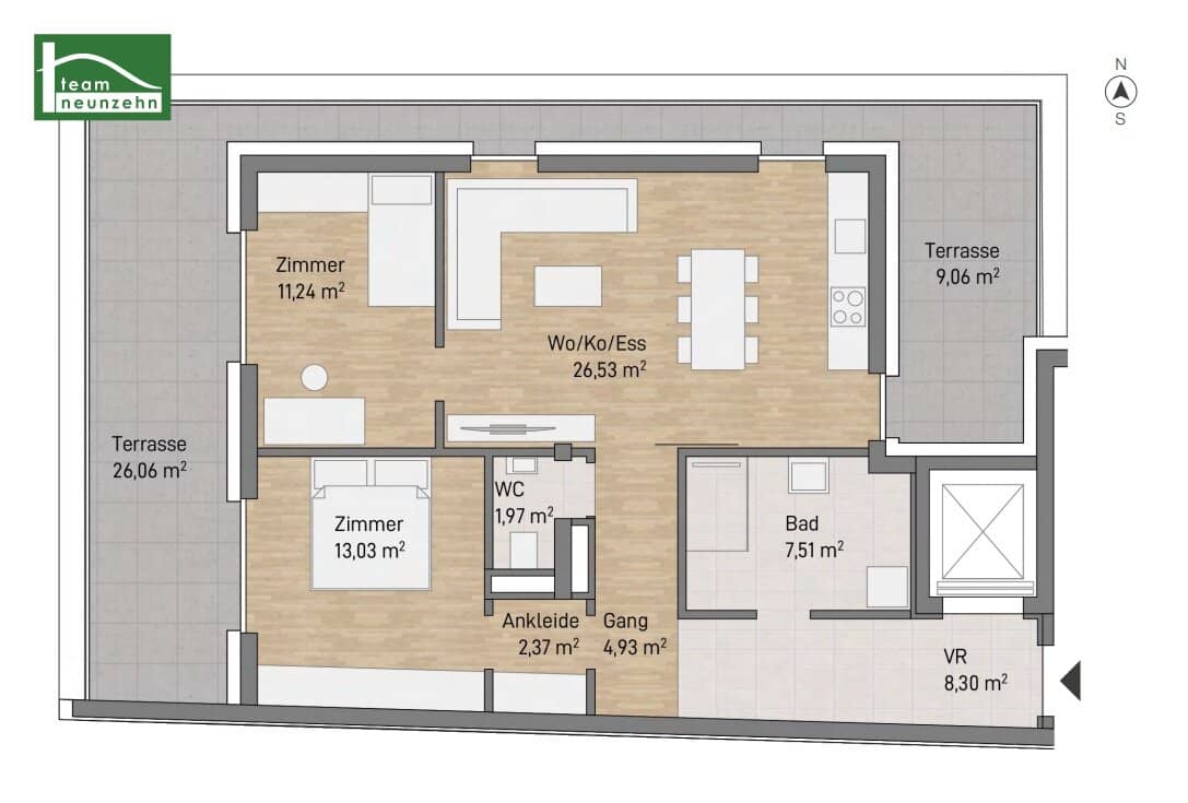 Neubauwohnung mit zwei Terrassen in zentraler Lage