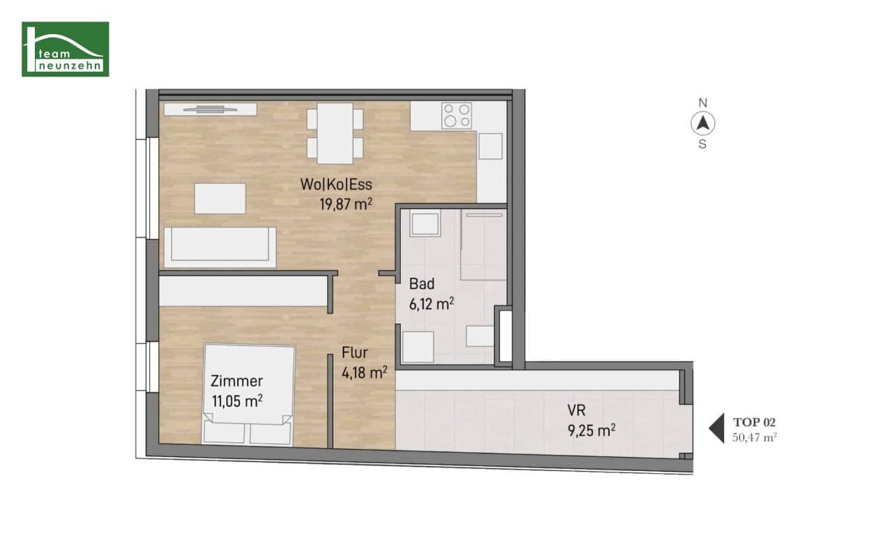Neubauwohnung mit Wohnküche und Balkon im Erdgeschoss