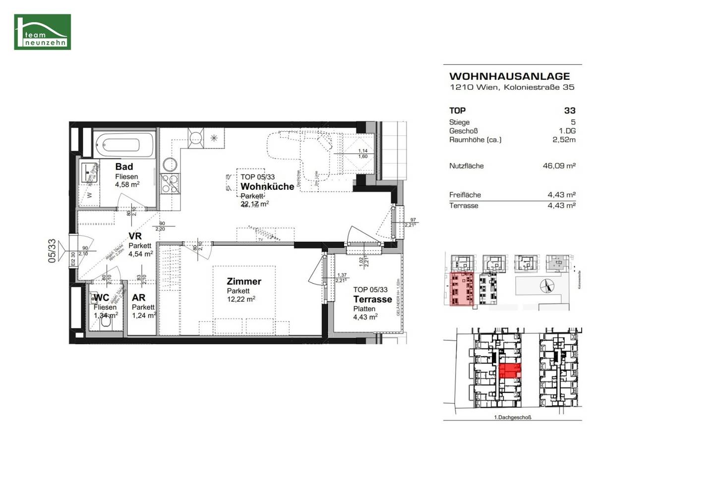 Dachgeschosswohnung mit Terrasse und Einbauküche