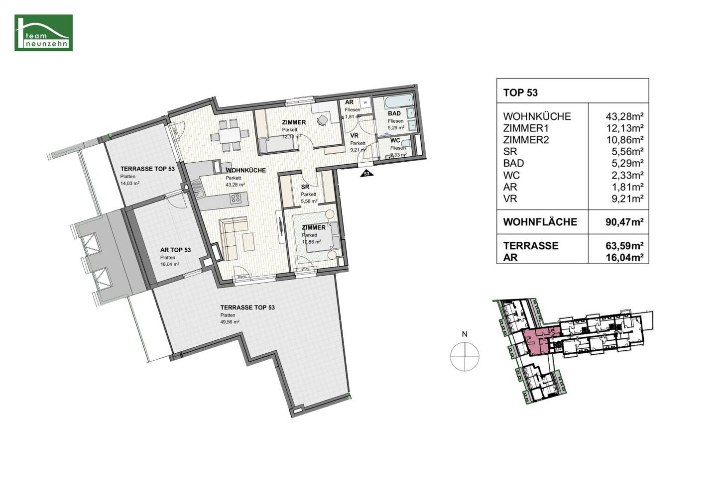 Penthouse with two terraces and district heating