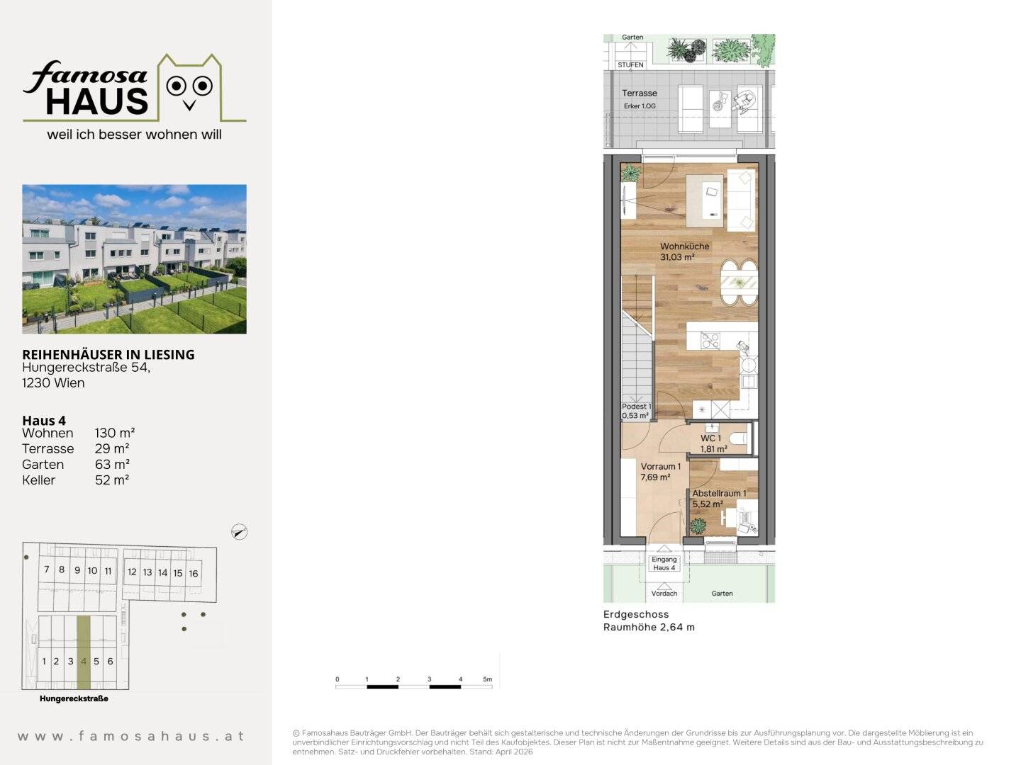 Row house with private garden and rooftop terrace