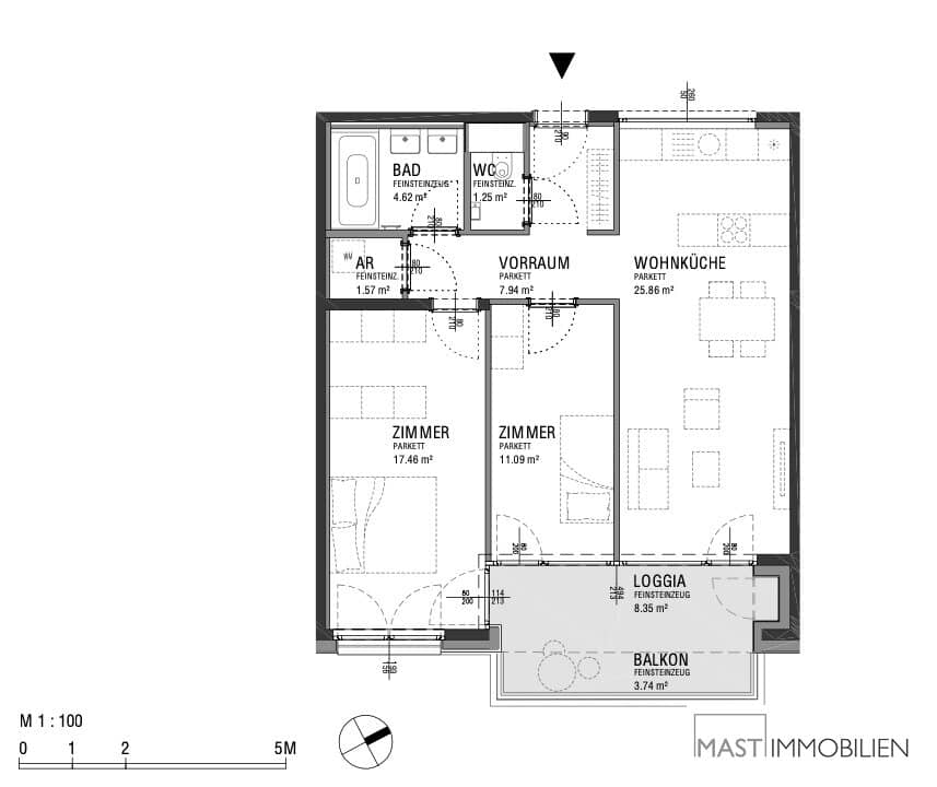 Family apartment with balcony and loggia near main station
