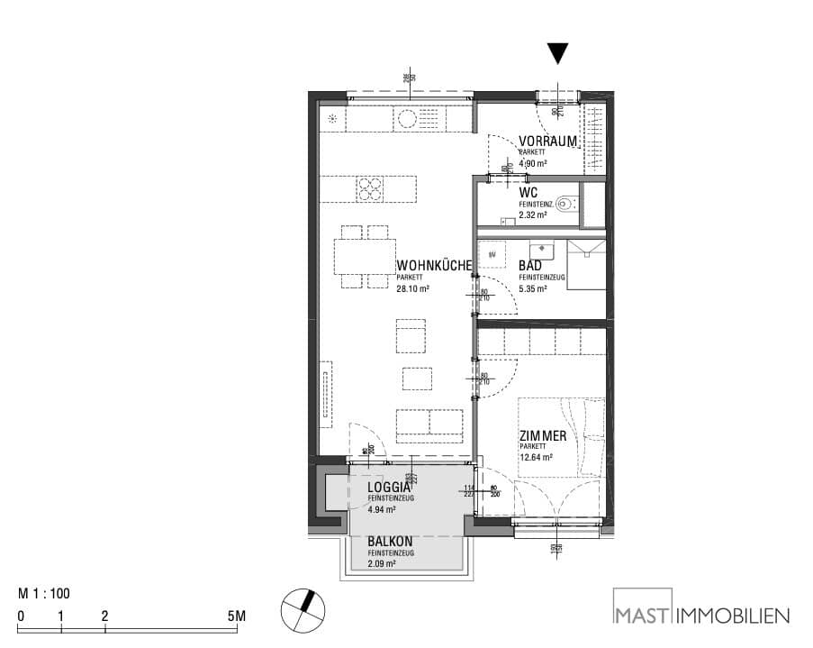 Neubauwohnung mit Loggia Balkon und Innenhoflage