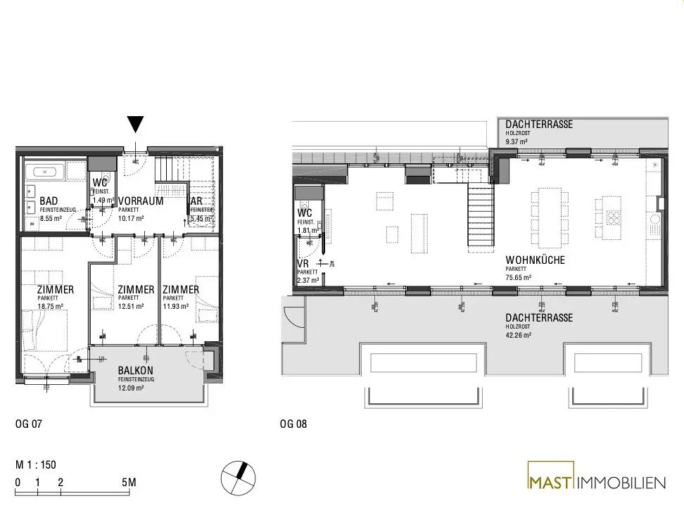 Penthouse with two rooftop terraces and balcony near main station