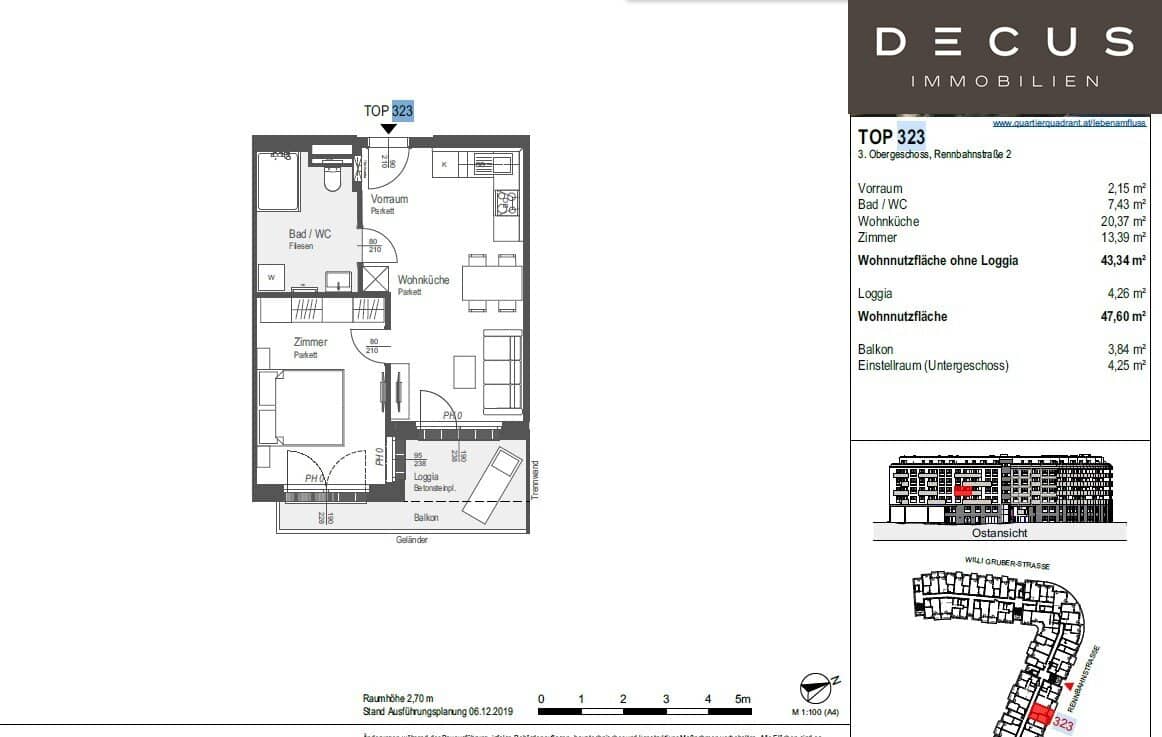 Bright 2 room apartment with loggia in central location