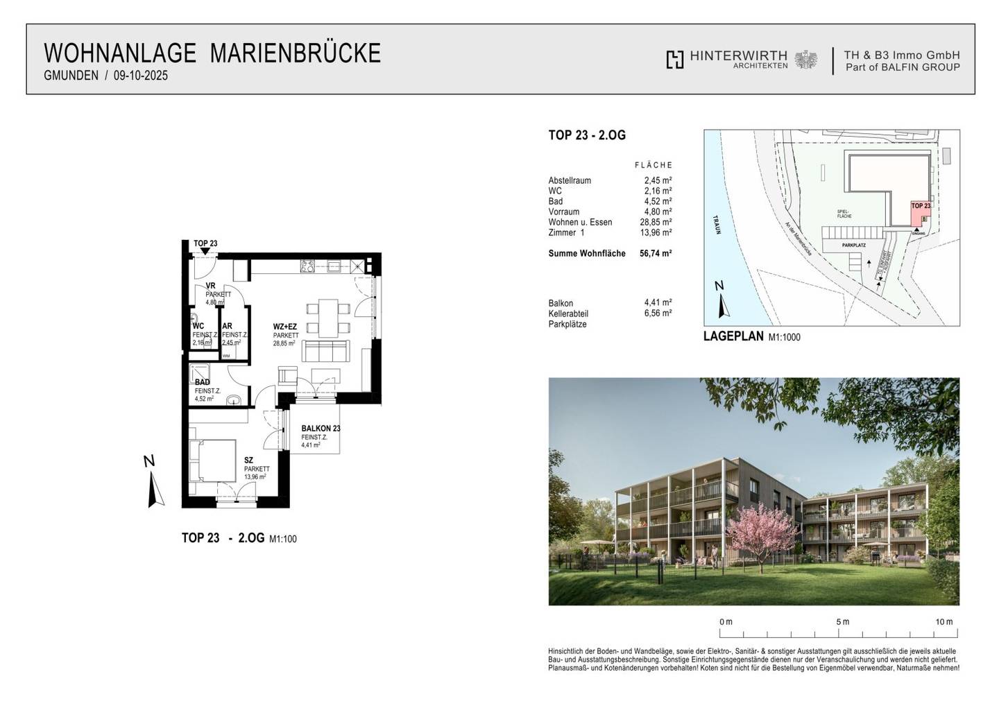 Modern new build apartment with balcony near the Traun