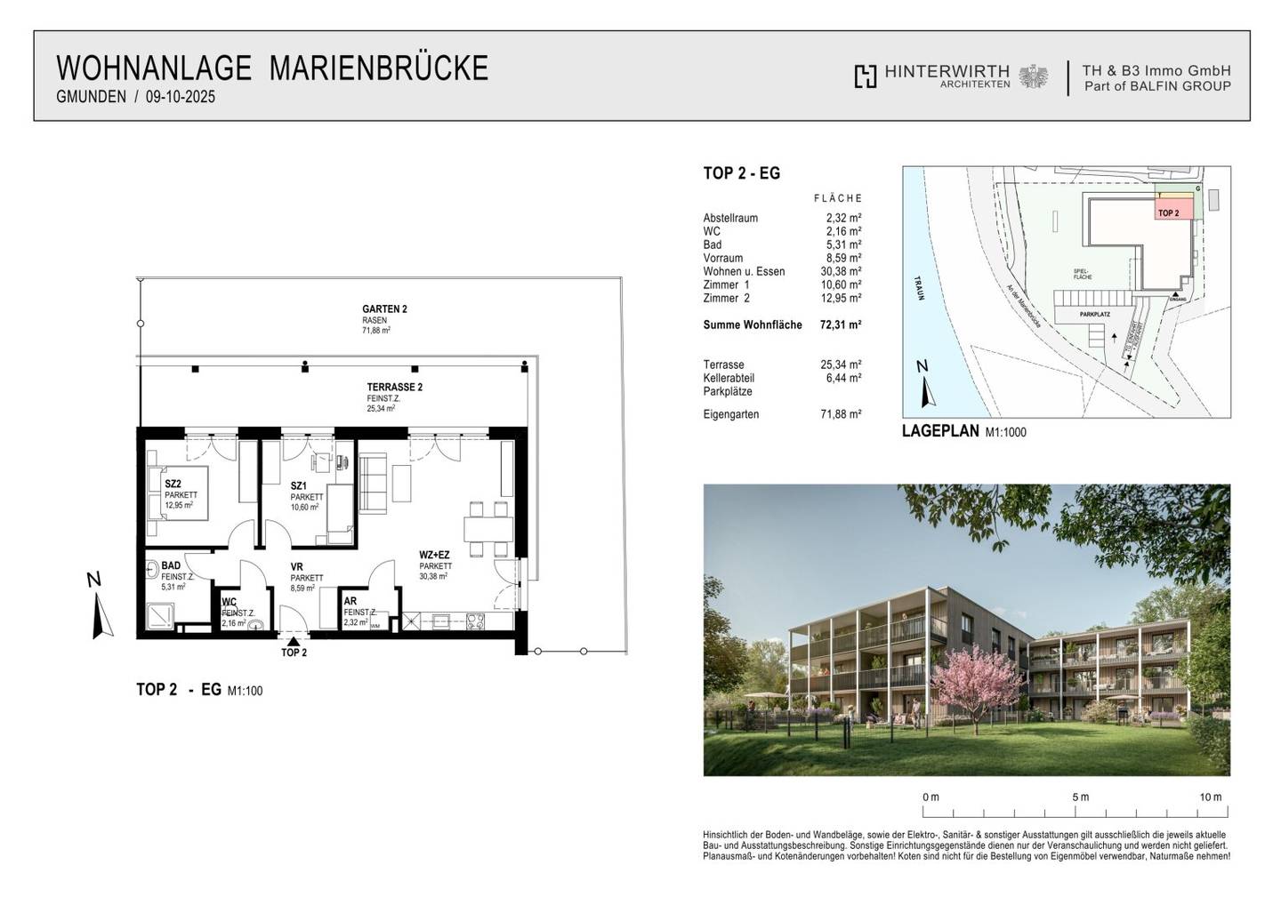 Ground floor apartment with private garden by the Traun