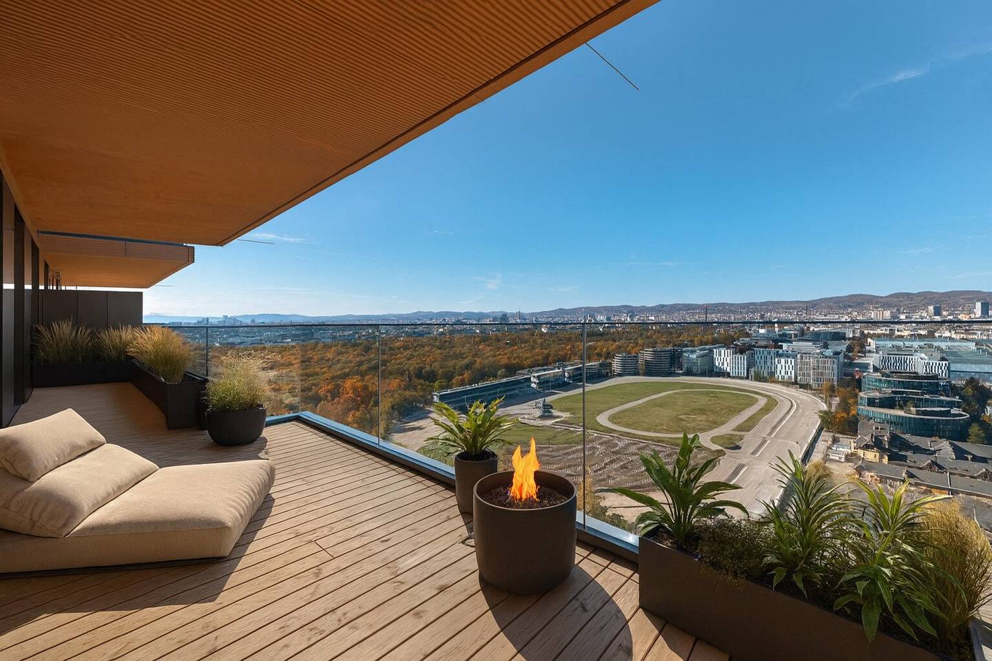 Live like in a luxury hotel with a rooftop pool and concierge service unobstructed views of the Grüner Prater from the 25th floor