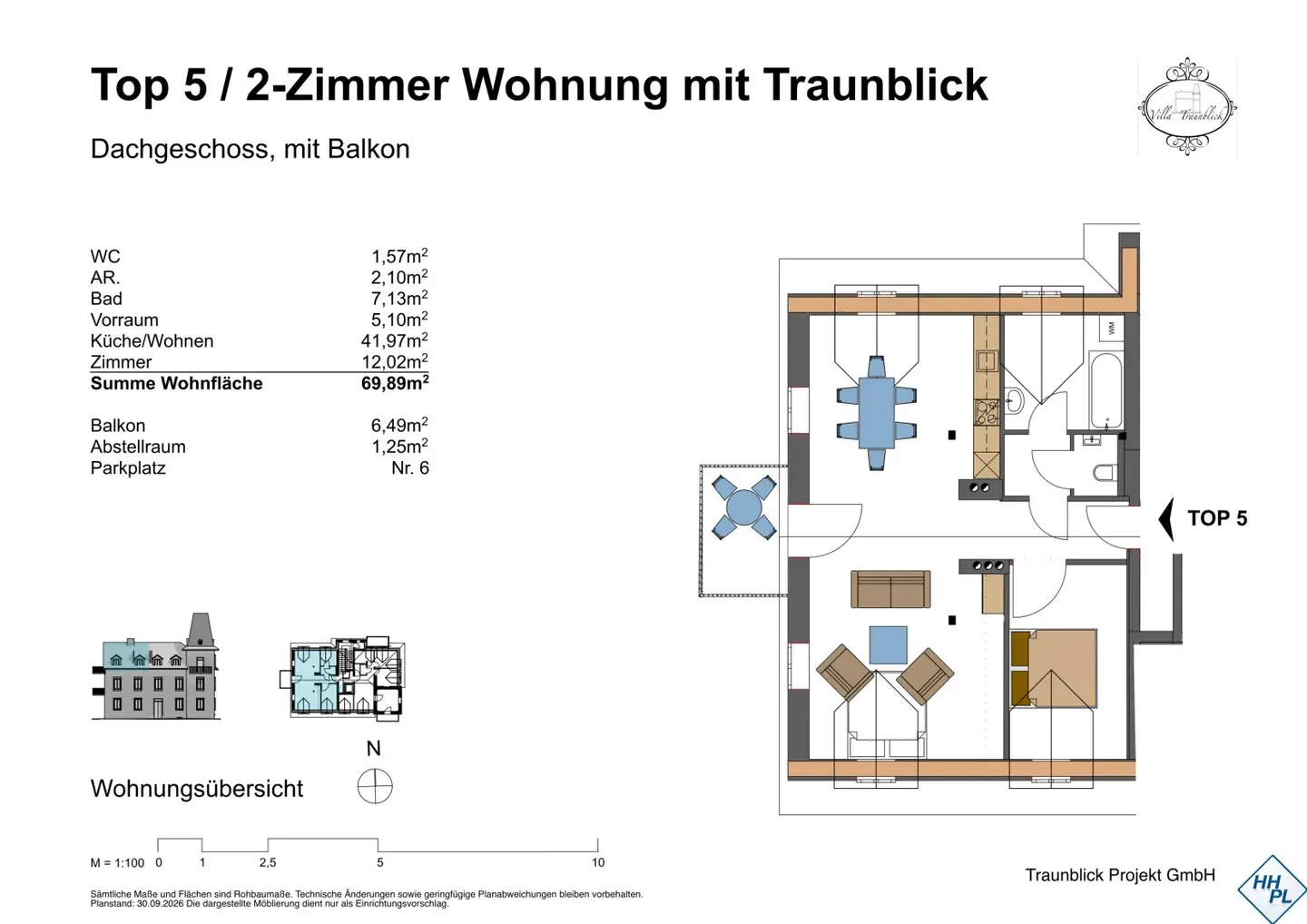 Dachgeschosswohnung mit Balkon an der Traun
