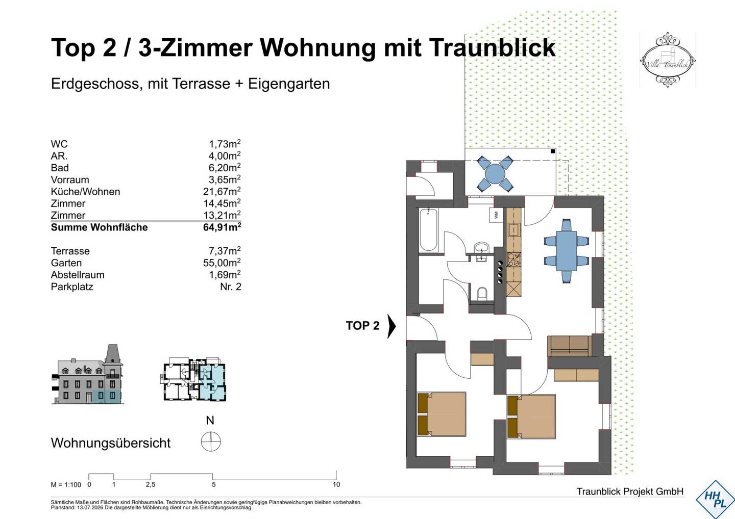 Ground floor apartment with garden right by the Traun