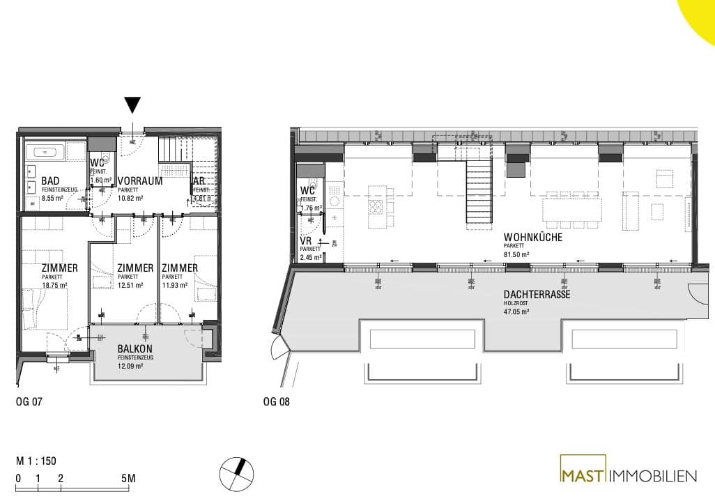 Penthouse mit großer Dachterrasse und Wohnküche im Dachgeschoss