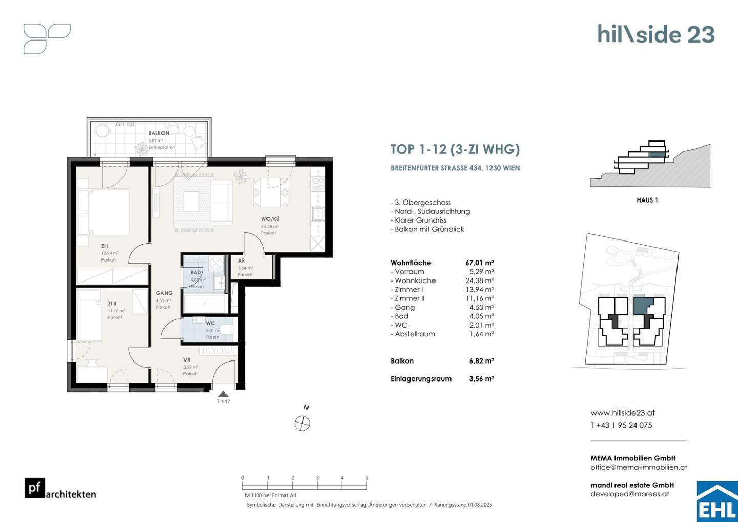 Neubauwohnung mit Balkon und Parkett in sonniger Aussichtslage