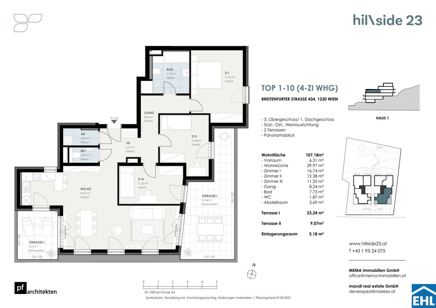 Neubauwohnung mit Terrasse und Parkettboden am Hang