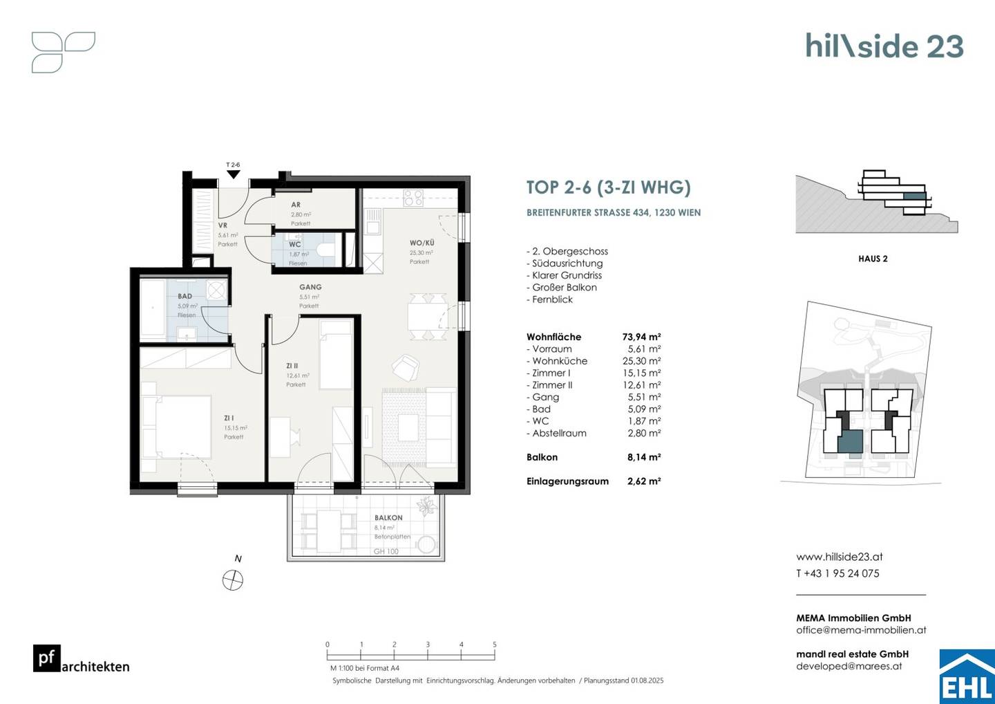 New build apartment with balcony in sunny hillside location