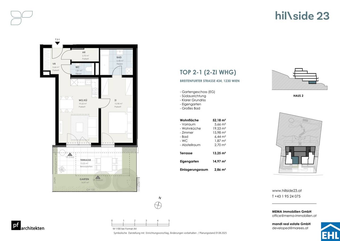 Investment apartment with garden and underground parking in sunny hillside location