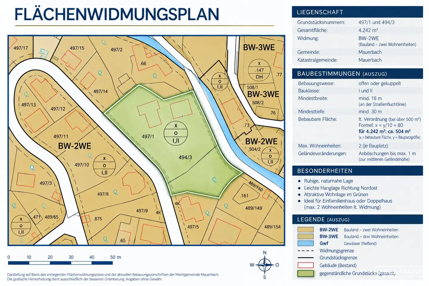 Building plot with hillside location in quiet residential area