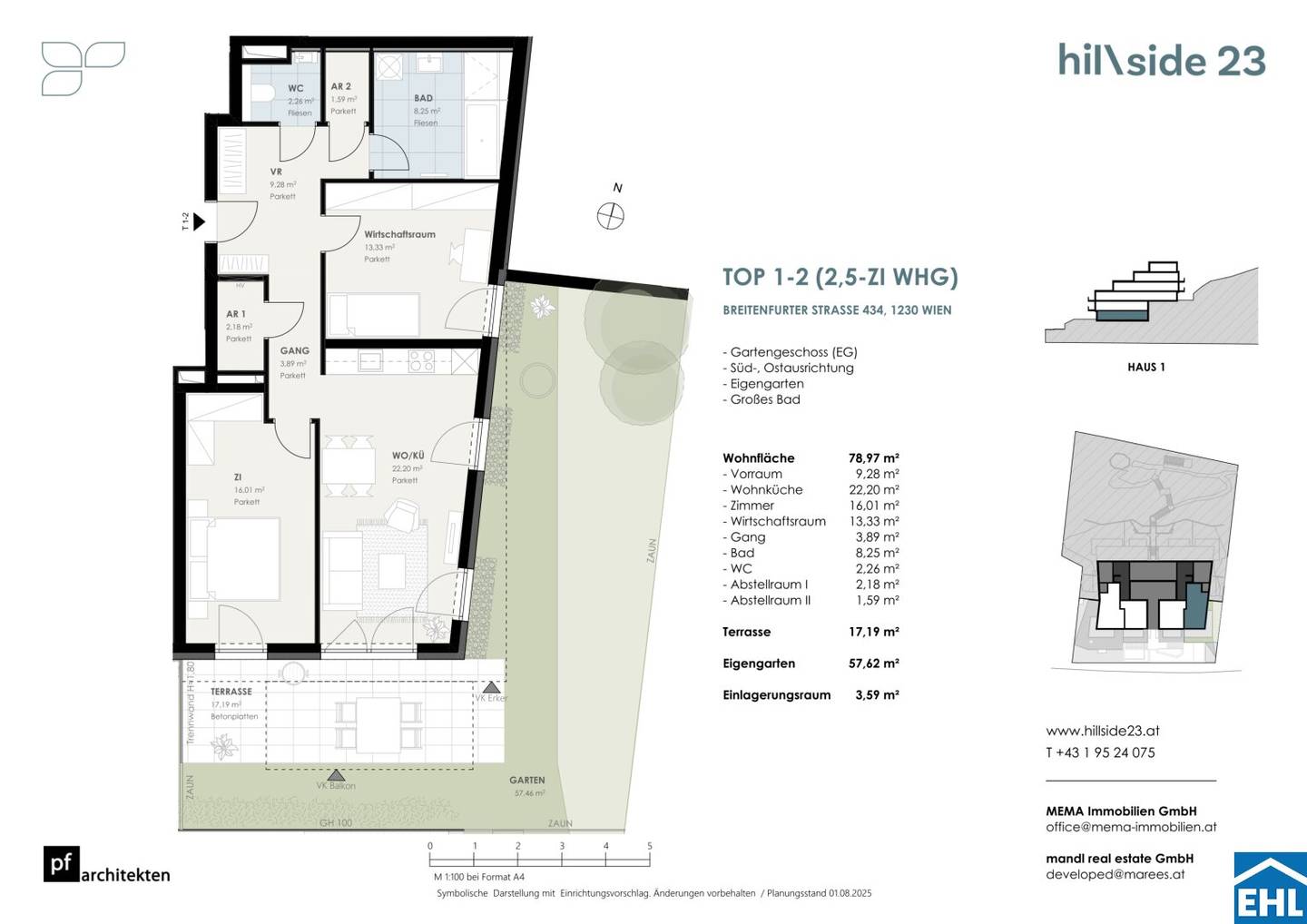 New build apartment with terrace and garden in sunny hillside location
