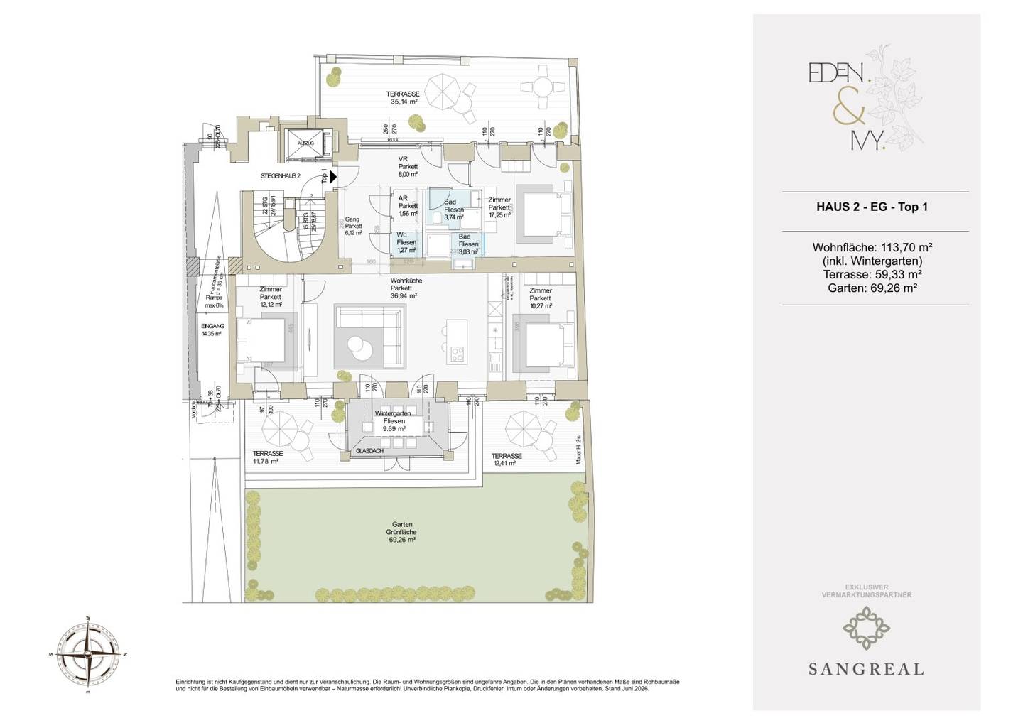 Garden apartment with winter garden and three terraces