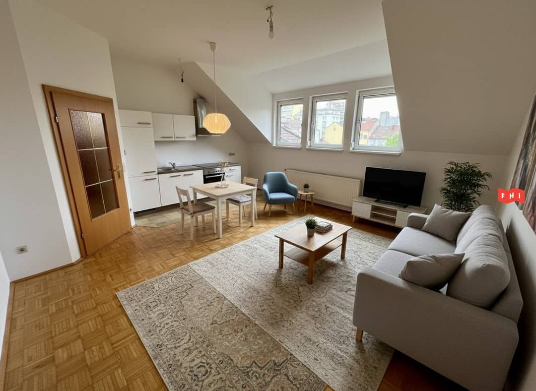 Attic apartment with open kitchen near Südbahnhofmarkt