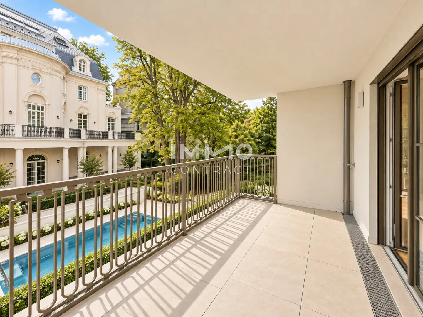 Modern new build apartment with terrace and pool view