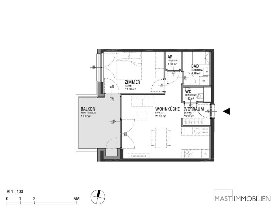 New build apartment with balcony and loggia on the seventh floor