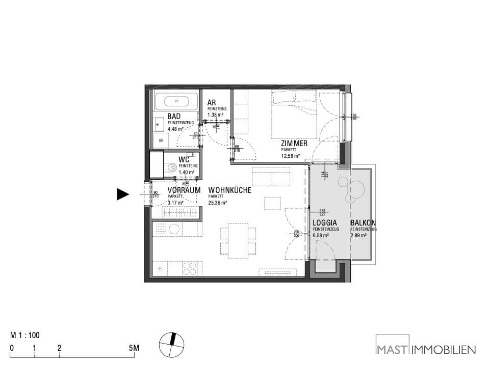 New build apartment with loggia and balcony near main station