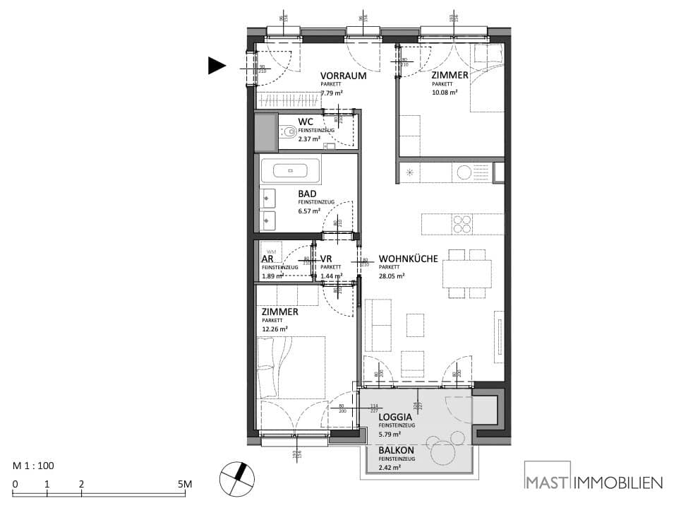 New build apartment with loggia and balcony