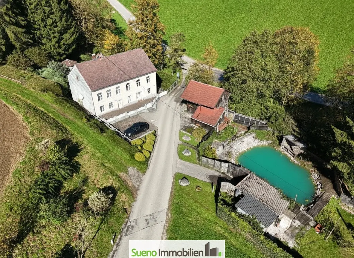 Former Mill with Winter Garden and Natural Pond