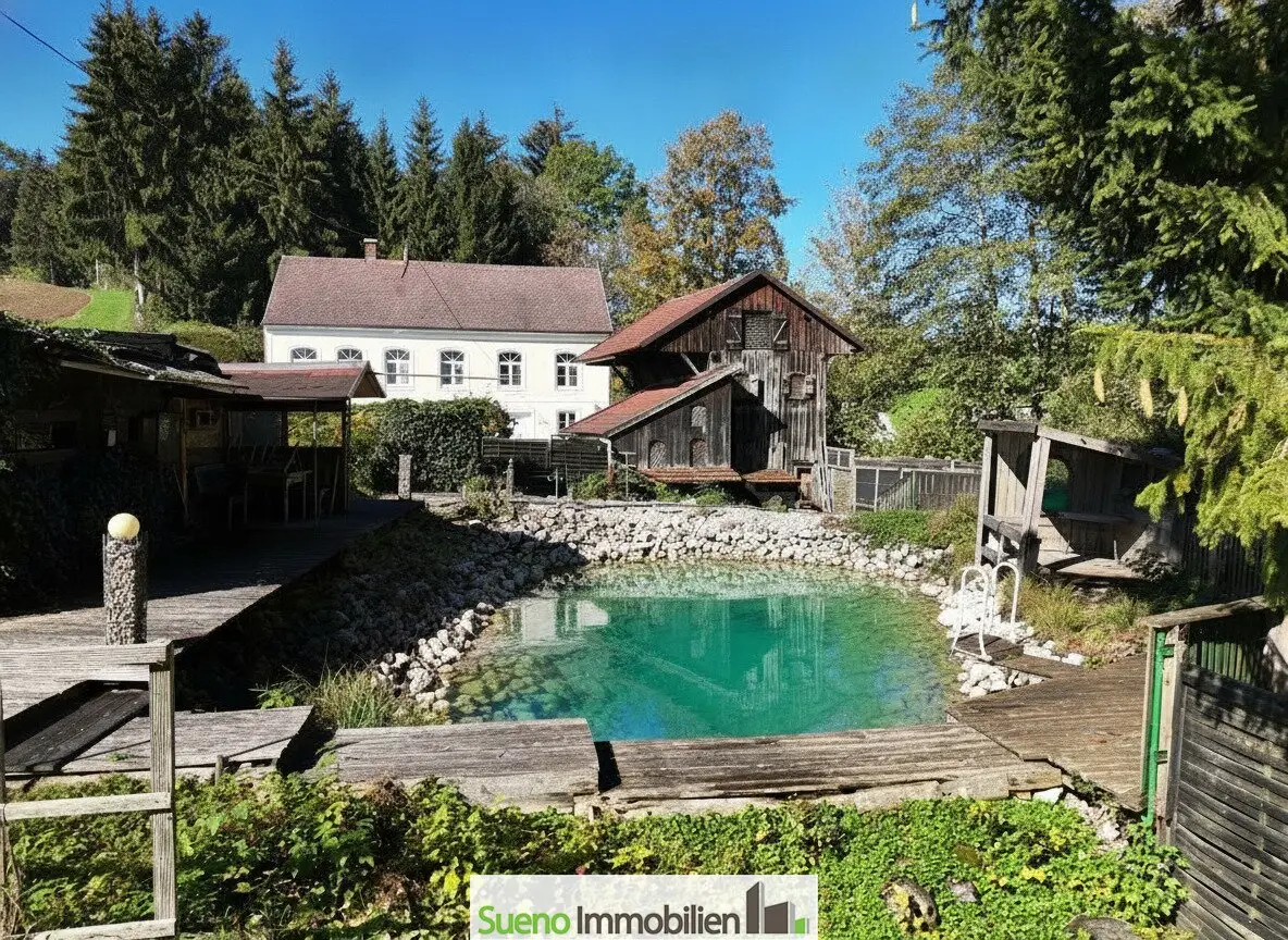 Former Mill with Winter Garden and Natural Pond